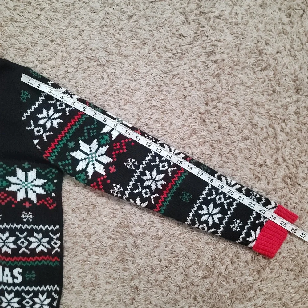 Holiday Time Ugly Christmas‎ Sweater XL 14-16 Husky Black Meowy Christmas Cat
